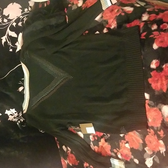 Nordstrom's KERISMA Rica Black Mesh Sheer Top. Earth Tones accent V-Neck - Picture 11 of 15